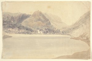 グラスミア湖と教会 (紙に鉛筆で水彩) 作： Joseph Mallord William (attr.to) Turner