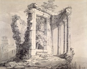 シビル神殿、チボリ（鉛筆と紙に水彩） 作： Joseph Mallord William (attr.to) Turner