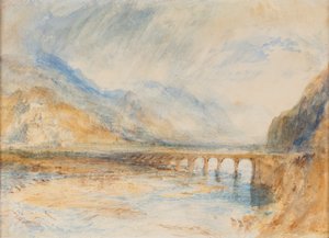 ベリンツォーナ-ティチーノにかかる橋、1843年頃（紙に水彩画）
