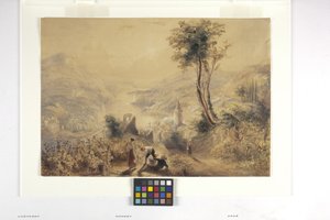 Berncastle (Oberwesel) (オフホワイトの紙に水彩とグワッシュ) 作： Joseph Mallord William Turner