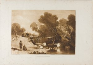橋と牛、Liber Studiorum のプレート 2 作： Joseph Mallord William Turner