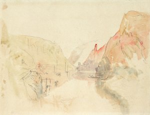 トラーベン・トラーバッハ城、モーゼル川、1844年頃（紙に鉛筆と水彩） 作： Joseph Mallord William Turner