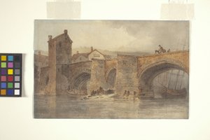 チェスター・ブリッジ（オフホワイトの紙に鉛筆に水彩） 作： Joseph Mallord William Turner