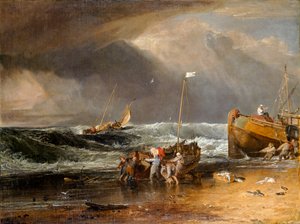 ボートを上陸させる漁師の海岸のシーン、またはアイビーシーピース（キャンバスに油彩） 作： Joseph Mallord William Turner