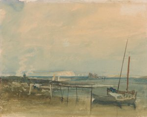 岸に白い崖とボートがある海岸のシーン 作： Joseph Mallord William Turner