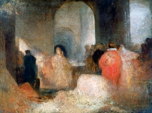 衣装を着た人物がいる素晴らしい部屋でのディナー、c1830-1835 作： Joseph Mallord William Turner