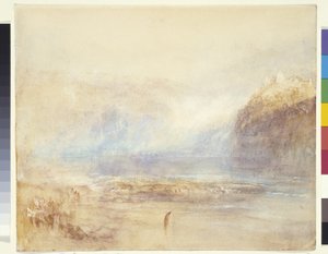 Falls Of The Rhine At Schaffhausen - Distant View (aquarela, caneta e tinta vermelha sobre lavagem cinza em papel branco) 作： Joseph Mallord William Turner