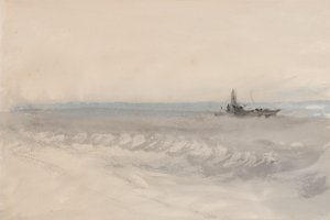 灰色の海、岸を走るボート 1845-50年頃（紙に水彩 作： Joseph Mallord William Turner