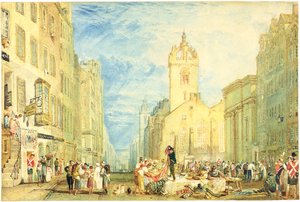 ハイストリート、エジンバラ、1818年頃（水彩、ペン、インク、グラファイト、網目紙に引っかき傷） 作： Joseph Mallord William Turner