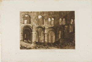 ホーリー アイランド大聖堂、Liber Studiorum のプレート 11 作： Joseph Mallord William Turner