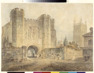 エドガー王の門、ウスター (白い紙に鉛筆の上に水彩) 作： Joseph Mallord William Turner