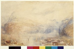 Luzernjärvi Brunnenilta (akvarelli ja guassi valkoisella paperilla) 作： Joseph Mallord William Turner