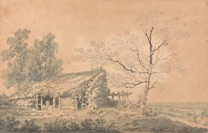 納屋のある風景、1795年頃（グラファイトと紙の上で洗う） 作： Joseph Mallord William Turner