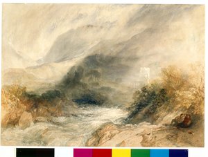 スランソニー修道院、モンマスシャー (白い紙に鉛筆に水彩) 作： Joseph Mallord William Turner
