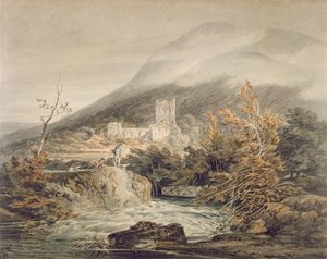スランソニー修道院、モンマスシャー、1792年頃（白い紙にペンとインクを使った水彩画） 作： Joseph Mallord William Turner
