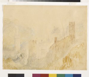 ライン川のオーバーヴェーゼル (白い紙に鉛筆、水彩) 作： Joseph Mallord William Turner