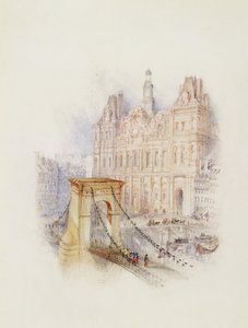 パリ：オテル・ド・ヴィル（白紙に水彩、ペン、赤インク） 作： Joseph Mallord William Turner