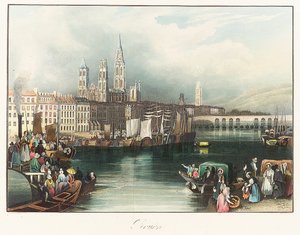 ルーアン（フランス）。リトグラフ（33x46.9cm）ジョセフ・マロード・ウィリアム・ターナー（1775-1851）作 作： Joseph Mallord William Turner
