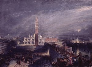 ジョージ・ホリス（1792-1842）のパブが刻まれたヴェネツィアの聖マルコ広場（月光）。 1881 作： Joseph Mallord William Turner