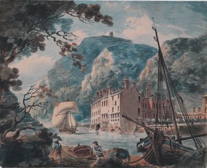 オールド ホット ウェルズ ハウスのあるブリストルのエイヴォン峡谷、c. 1792年（グラファイト、水彩、ペン、茶色のインク） 作： Joseph Mallord William Turner