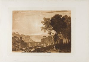 橋とヤギ、LIBer Studiorum のプレート 43 作： Joseph Mallord William Turner