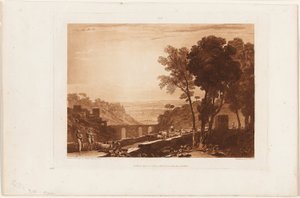 橋とヤギ、Liber Studiorum のプレート 43 作： Joseph Mallord William Turner