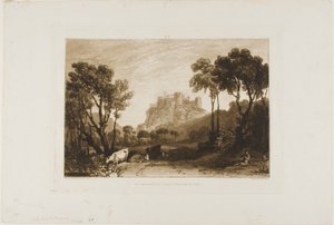 牧草地の上の城、Liber Studiorum のプレート 8 作： Joseph Mallord William Turner
