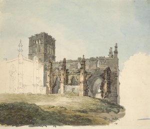 ハディントンの台無しにされた修道院、c。 1794年（グラブの上にグラファイトの上に水彩） 作： Joseph Mallord William Turner