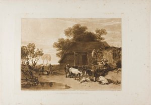 The Straw Yard、Liber Studiorum のプレート 7 作： Joseph Mallord William Turner