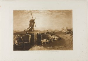 風車と水門、Liber Studiorum のプレート 27 作： Joseph Mallord William Turner