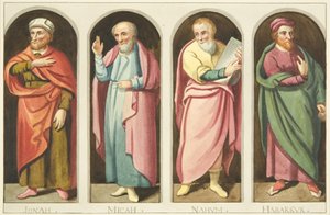 ブリストル大聖堂の身廊と聖歌隊の間を仕切るスクリーンの西側に描かれた4人の小預言者（水彩・紙 作： Joseph Manning