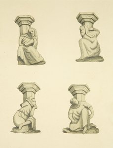 セント・メアリー・レッドクリフの塔の4つのトラス（元々は彫像を支えていた）（紙に水彩画 作： Joseph Manning