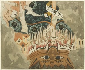 聖ヨハネ教会の壁に描かれた「最後の審判」の一部を示すフレスコ画（水彩・紙 作： Joseph Manning