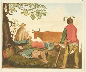 ウォーリック伯爵ガイとダン・カウ」油彩原画からのコピー（紙に水彩画 作： Joseph Manning