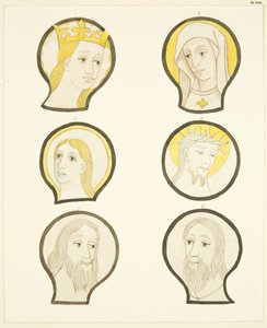 ブリストル大聖堂の聖歌隊席の南側にあるステンドグラスに描かれた6つの頭（水彩・紙