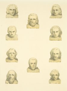 セント・メアリー・レッドクリフの北ポーチ周辺のフリーズにある10人の頭（紙に水彩画 作： Joseph Manning