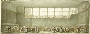 テニスコートの誓い、1789年頃（黒いチョーク、ペン、灰色の淡い茶色のインク）
