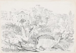 イタリアのヒルタウン近くの滝 作： Joseph Marie Vien