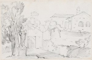 向こうに教会があるイタリアン ガーデンの一角 作： Joseph Marie Vien