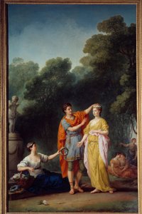 ガランテのシーン。"愛人に花輪を戴く恋人" ジョセフ・マリー・ヴィエン・ラン（1716-1809）の絵画 日3,3x2 m Paris, 作： Joseph Marie, the Elder Vien