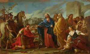 キリストの足にひざまずくセンチュリオン、または将校の息子を癒すイエス、1752 作： Joseph Marie, the Elder Vien