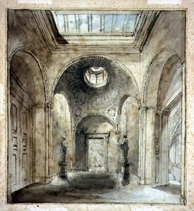 ジョン・ソーン卿（1753-1837）が設計したベルグレイブ・プレイス30番地にあるフランシス・シャントレー卿の彫刻ギャラリーの控室（水彩・鉛筆・紙）
