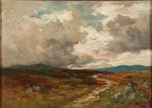 丘の上の嵐の雲（船上に油） 作： Joseph Milne