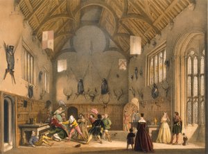 「中世の建築」から1600年代半ばにアセルハンプトンホールで演奏されたブラインドマンズバフ、1838年発行