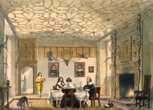 中世の家族の夕食、ウェイクハースト プレイス、サリー州、1600 年頃。 作： Joseph Nash