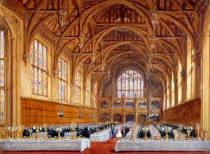 1845年10月30日、ロンドンのホルボーンにあるリンカーンズ・インの新ホールのオープニング。          作： Joseph Nash