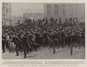 ルーヴァン広場の暴徒を起訴するジャンダルム、ブリュッセルの選挙改革暴動 作： Joseph Nash