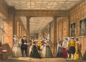 ハットフィールド ハウスのギャラリー、ハートフォードシャー、パブ。 1838年。 作： Joseph Nash