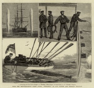 地中海艦隊とともに、ガンコットンと魚雷練習場のHMSモナーク 作： Joseph Nash