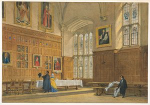 素描、オックスフォード、マグダレン・カレッジのダイニング・ホールの眺め、1856年 作： ジョセフ・ナッシュ長老